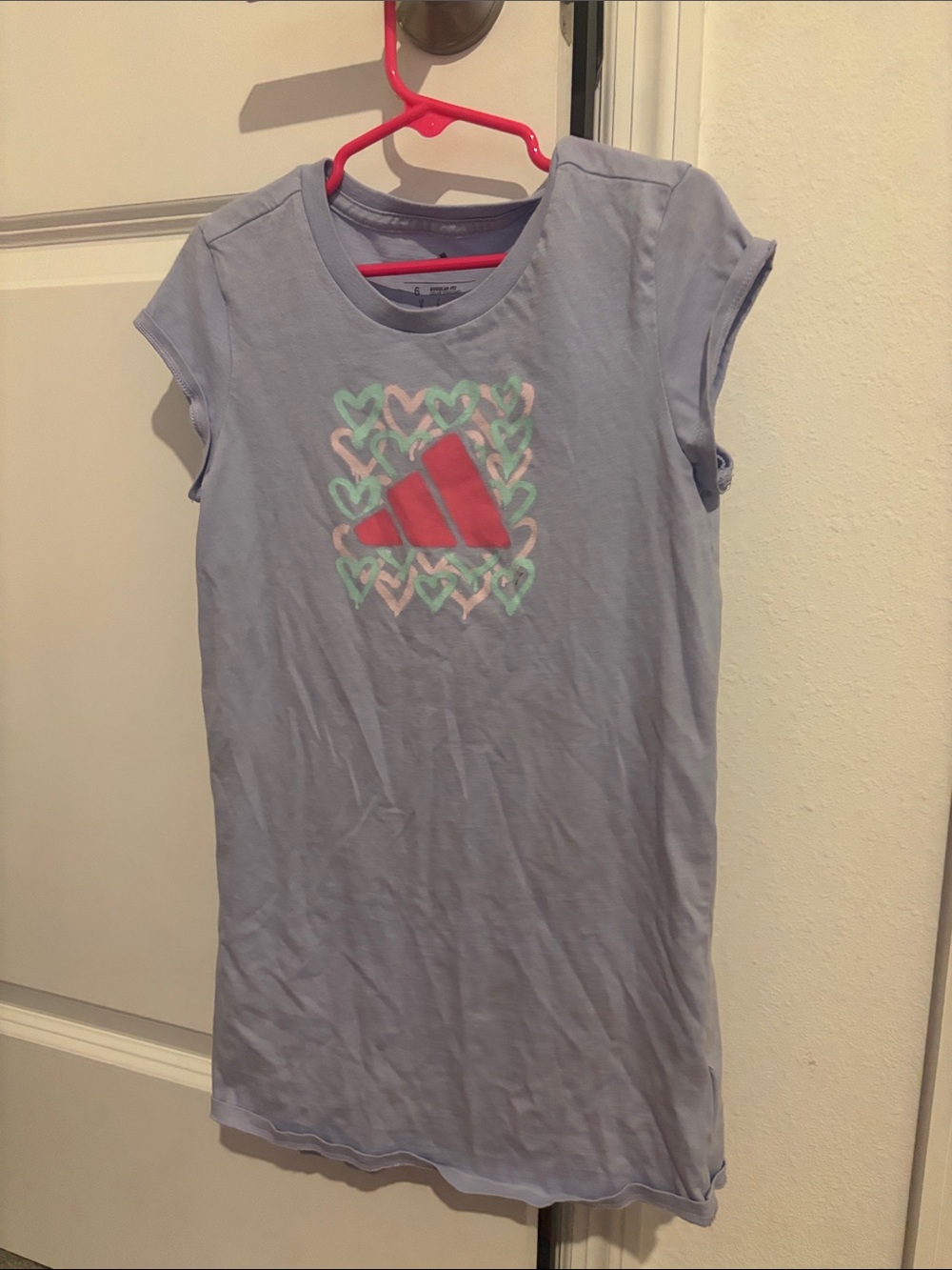 adidas Light Purple Short Sleeve Tee Dress with Pink Logo and Mint Hearts